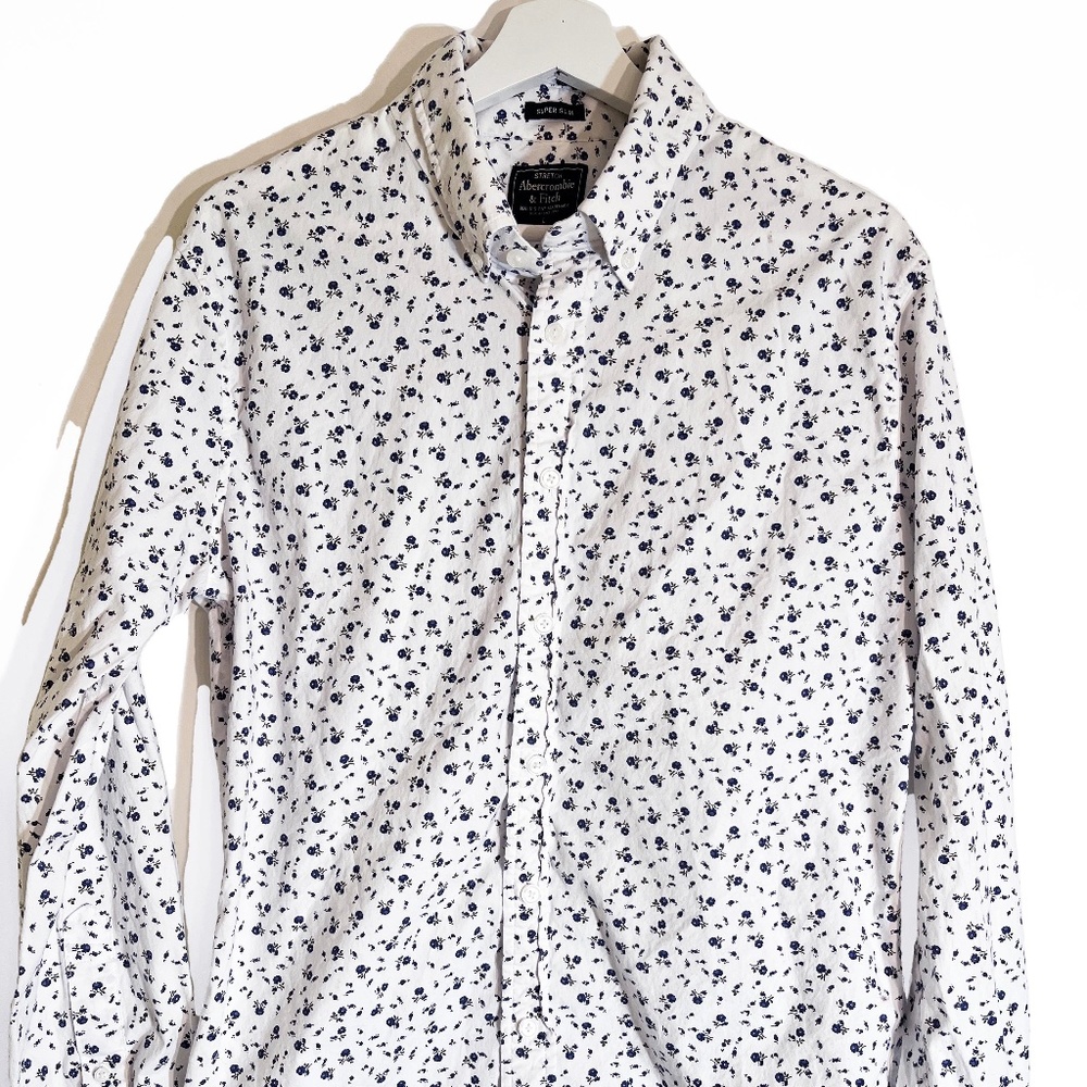 Abercrombie & Fitch White Floral Pattern Shirt, Super Slim, Size L